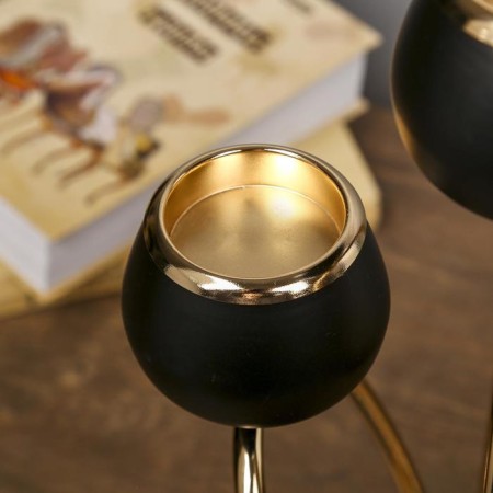 Summary Metal for 3 candles "Dark Knight" black matte with gold 21x38x15 cm-7