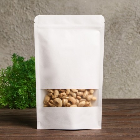 Zip-Lock package Kraft, white, with a rectangular window of 20 x 30 cm