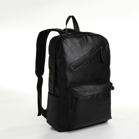 City backpack of artificial leather with lightning, 3 pockets, black color