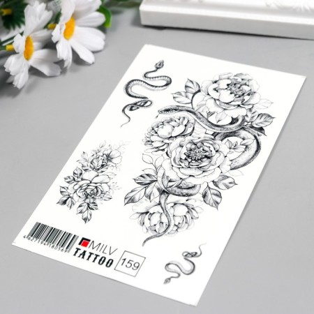 Tattoo on the body "Snake in flowers" 10x15 cm-1