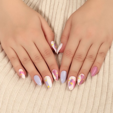 Follow nails "Spots", 12 pcs, with adhesive plates, forms of almonds, multi -colored-6