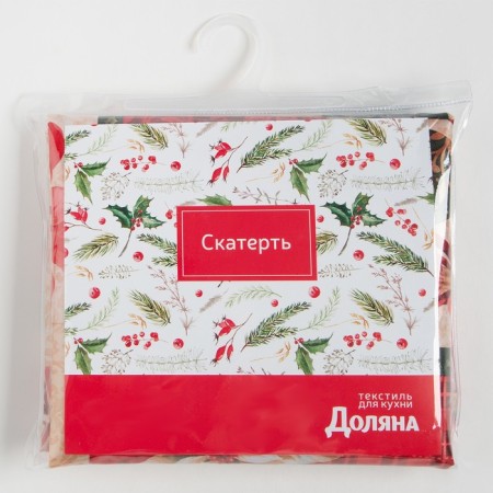 Скатерть новогодняя Доляна "Новогодние игрушки" 145*180 +/- 2 см, 100% п/э-8