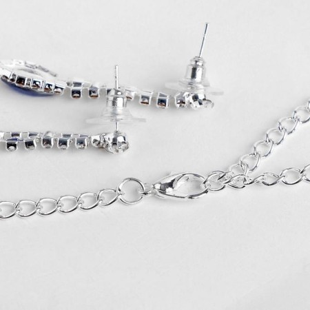 Set 2 objects: earrings, necklace necklace rhombus, blue-white color in silver, 45 cm-1