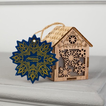 Christmas tree toy "House with snowflakes", from batteries, glow of warm white-3