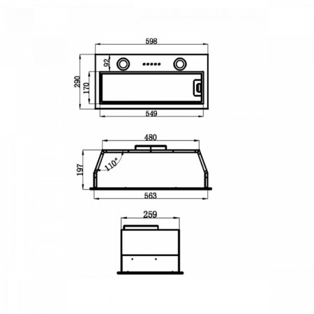 Maunfeld Thams 601PM, built -in 850 m3/h, 3 speeds, 59.8 cm, silver-3
