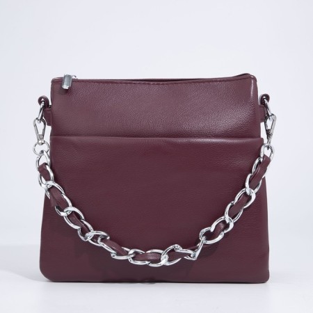 Cross-Bodi bag with zipper, burgundy color