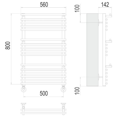 Water towel Terminus "Vena" Lux P16, 500x800 mm, lower connection, chrome-2