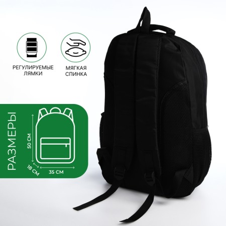 Young backpack from textiles with a zipper, 4 pockets, black/green color-1