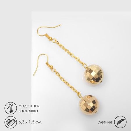 Hanging earrings "disco-char", color gold, 6.3 cm