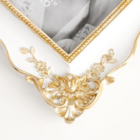 Photo frame Polystone 10x15 cm "Elegy" White with golden corners 21x16 cm-3