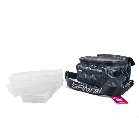Fishing bag Yaman Sling Lure Bag M, 26x14x22 cm, color gray camouflage + 3 boxes-4