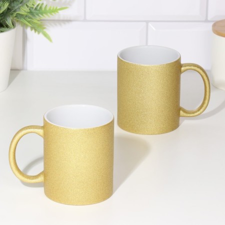 Coraming mug of ceramic with a logo, gold glitter color, 320ml