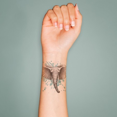 Tattoo on the body color "Watercolor. Elephant" 6x6 cm-2