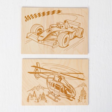 Boards for burning 2 pcs. "Helicopter and Racing Car" Blister-1