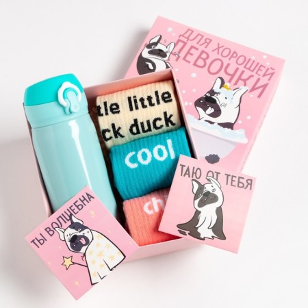 Gift set of thermos and socks 3 pairs KAFTAN DOGS, p. 33-35 (20-22 cm)