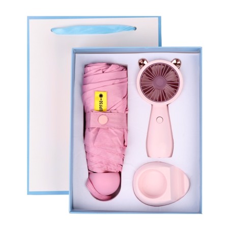 Gift set fan and umbrella, pink