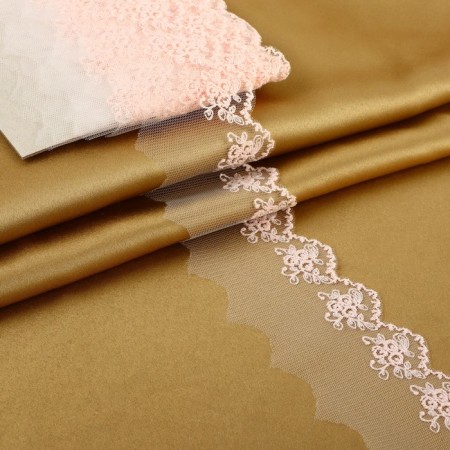 Lace on a grid, 65 mm × 9 ± 0.5 m, pink color