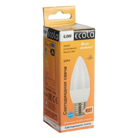 LED LED ECOLA "candle", E27, C37, 6 W, 4000 K, 101x37 mm, daytime white-3