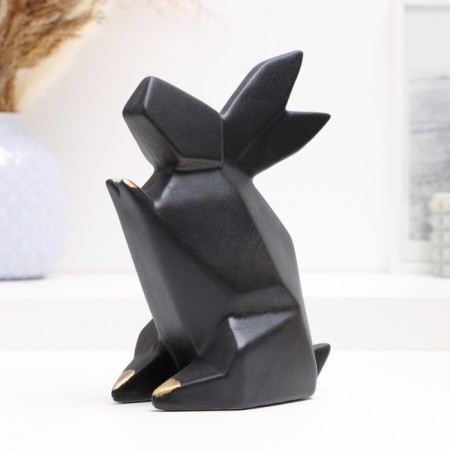 Piggy bank "Hare Origami" black with gold, 18 x13x10cm-1
