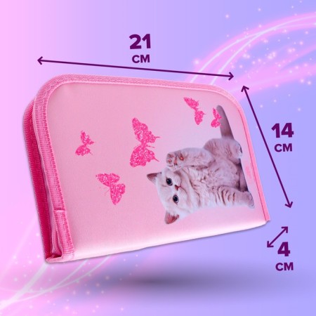 Penal 3 sections, tab inside, 140 x 210 x 40 mm, fabric, calligrata top block "kitten"-7