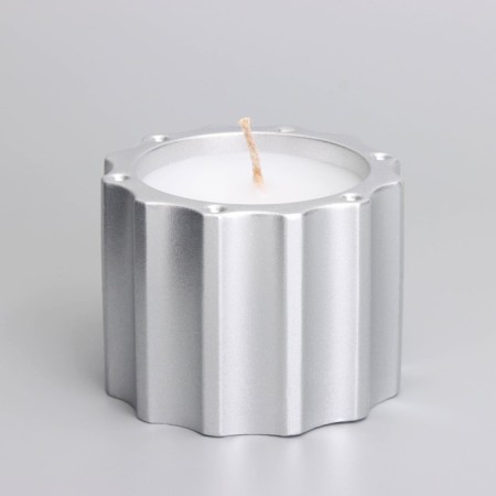 A candle in a candlelight made of gypsum with a lid with wide faces, 7.5x8.5 cm, silver-2