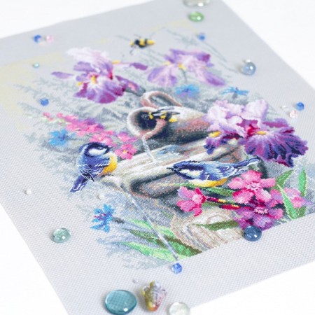 Set for embroidery "Tits by the Fountain" 28 x 38-2