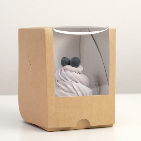Packaging for one cupcake with a window, craft, 12.5 x 9.5 x 9.5 cm