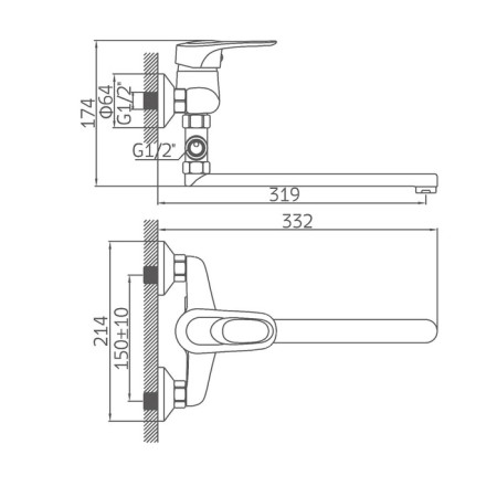 Accoona A7030 bath mixer, one -leaf, with shower set, brass, chrome-8