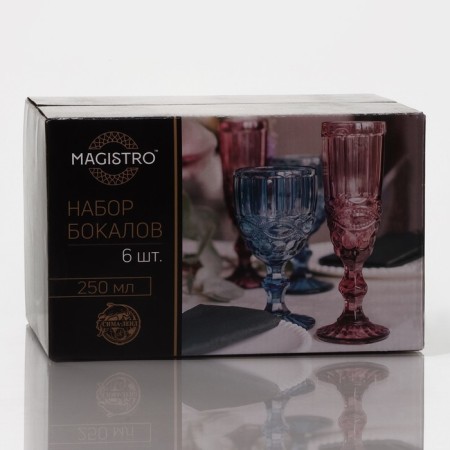 Magistro La-Channel's wine glasses, 250 ml, 9 × 17 cm, 6 pcs., Glass, pink-7