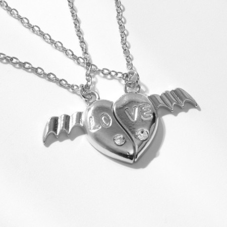 Kulons "Demetrons" Heart with wings, white color in silver, 45 cm