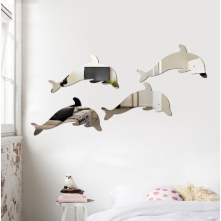 Interior stickers "dolphins", mirror, decor on the wall, set 4 pcs, pcs 30 x 15 cm-2