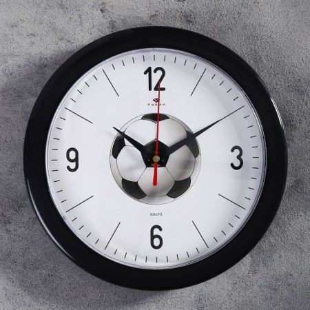 Watch wall, interior "football", d-23 cm, silent, black body
