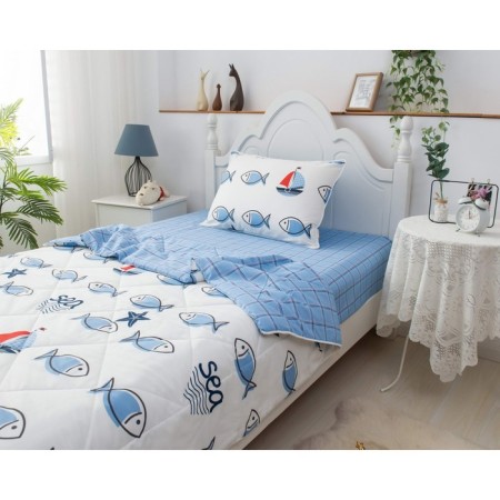 Children's set with a blanket "Sea", size 160x220 cm, 160x230 cm, 50x70 cm-2