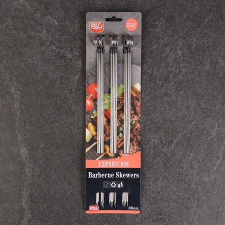 A set of skewers - skewers for barbecue, 12 pcs, 30 cm, handle - ring, metal-4