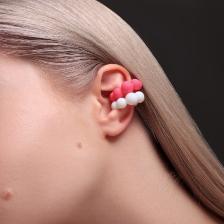 Earrings "Kaffa" set 2 pcs, sphere, white-pink color-1