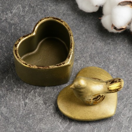 Casket "Bird on the Heart" bronze with gilding, 8x10cm-4