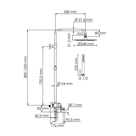 The shower system wasserkraft a174.258.217.cb, tropical shower, shower, black-2
