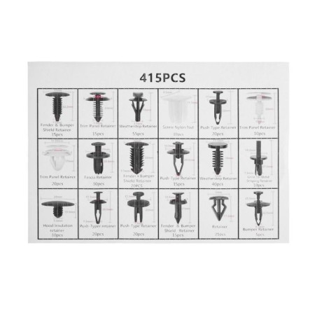 Clips and fasteners, 18 types, set 415 pcs-2