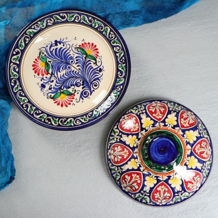 The pancake of Rishtan ceramics "Flowers", 26 cm, blue-2