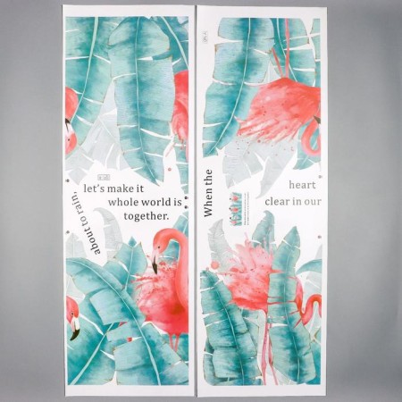 Interior plastic sticker "Flamingo and palm leaves" 30x90 cm set 2 sheets-2