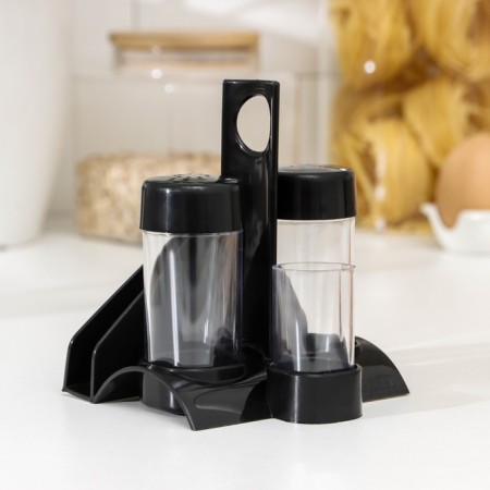 Set for spices "Rondo. Present ", 3 pcs on a stand with a napkin, the color is black-2