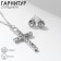 Set 2 objects: earrings, pendant “cross”, white color in silver, 43 cm
