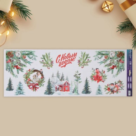 Vinyl stickers on the windows "New Year's village", reusable, 70 x 25 cm, New Year-1