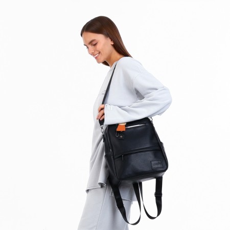 City backpack on lightning, from artificial leather, black color-5