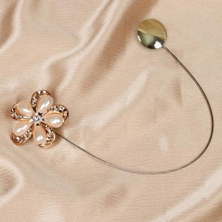 Picking for curtains "Flower", d = 6 cm, milk/gold color-1