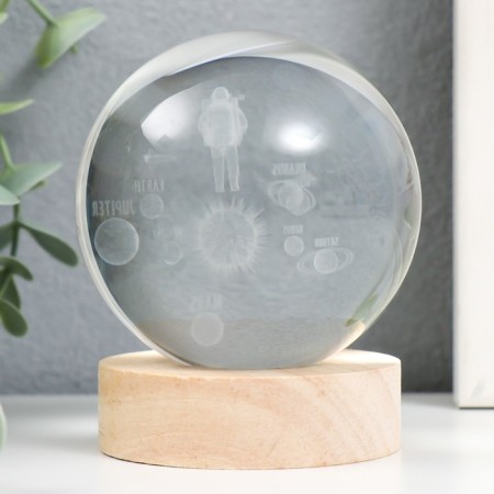 Souvenir glass backlight "Cosmonaut and planet" D = 8 cm stand wood, USB 8x8x9.5 cm-3