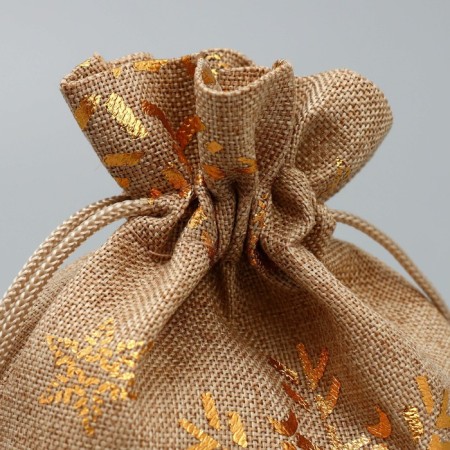 Bag gift canvas "Golden Snowflakes", embossing, 10 x 12 cm +/- 1.5 cm, New Year-3