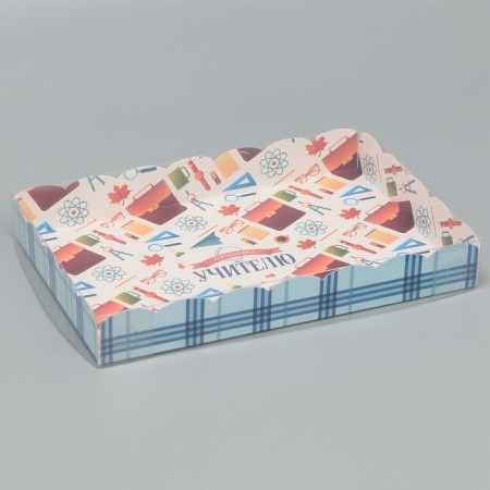 Cookie box, confectionery packaging with PVC lid, “best teacher”, 22 x 15 x 3 cm
