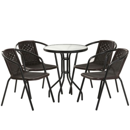 Set of garden furniture: table, 4 stools, brown