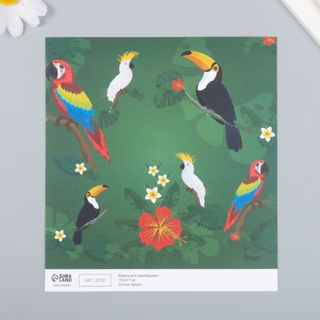 Scrapbooking paper "Exotic birds" density 180 g 15.5x17 cm-1